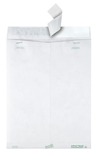 Quality Park Survivor Tyvek Envelopes, 12" x 15-1/2", Made with Lightweight and Strong DuPont Material, Peel and Seal Closure, White, 100 Per Box (QUAR1790)