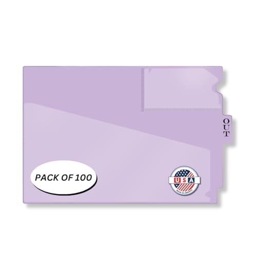 Doctor Stuff - Center Tab Vinyl Out Guides, Diagonal Cut Front Pocket, Top Charge Out Slip Pocket, Plastic File Folder, Letter Size 9" x 13-1/4", Lavender, 100/Box