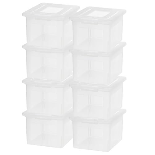 IRIS USA 8 Pack File Box, Plastic Document Organizer with Lid, 35 Qt, Clear
