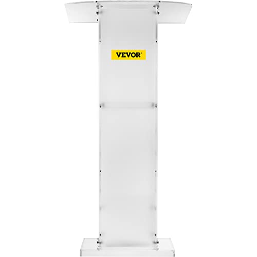 VEVOR Acrylic Podium 45" Tall Plexiglass Podium 26.8"x15" Table Acrylic Pulpits for Churches with 8 mm Thick Acrylic Board Acrylic Podiums and Lecterns Design for Lecture Recital Speech & Presentation