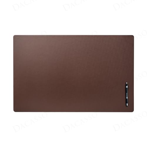Dacasso 30” x 19” Luxury Brown Leatherette Desk Mat w/Out Side Rails - Executive Desk Surface Protector - Faux Leather Desk Pad Blotter for Writing