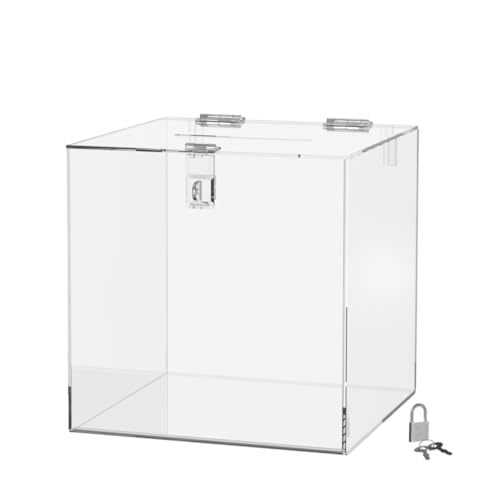 Marketing Holders 8 Inch Locking Ballot Box Clear Acrylic Square Cube Top Locking See Through Countertop Contests Entry or Donation Collection Bin