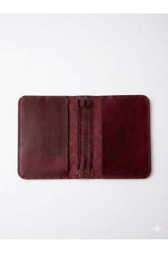 Handmade Genuine Leather B5 Pocket Notebook Cover Case, Multi-Pocket Agenda and Journal Cover, Burgundy