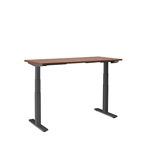 Poppin Series L Adjustable Height Single Desk, Walnut, 57", Modern Sit and Stand Solution with Charcoal Electric Legs Adjusting Height 25" to 50,5", LED Display with Four Memory Buttons