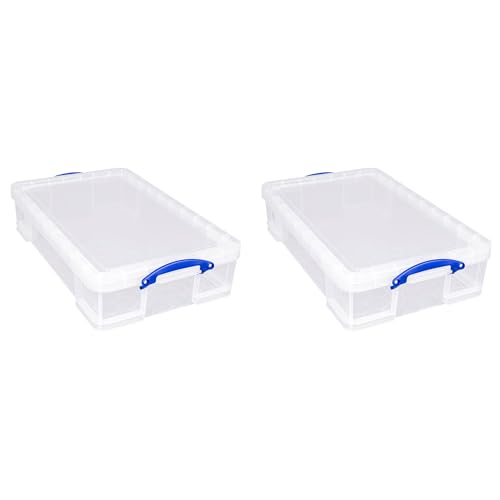 Really Useful Box 33L Clear Stackable Storage Containers with Lids, 2-Pack