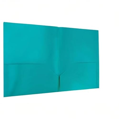 JAM PAPER Plastic 2 Pocket POP Folders - Durable School Folders - Teal Blue - Bulk 96/Pack