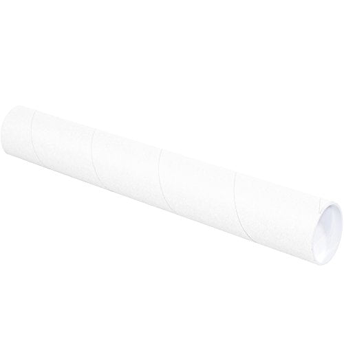 Box USA BP3036W Mailing Tubes with Caps, 3" x 36", White (Pack of 24)