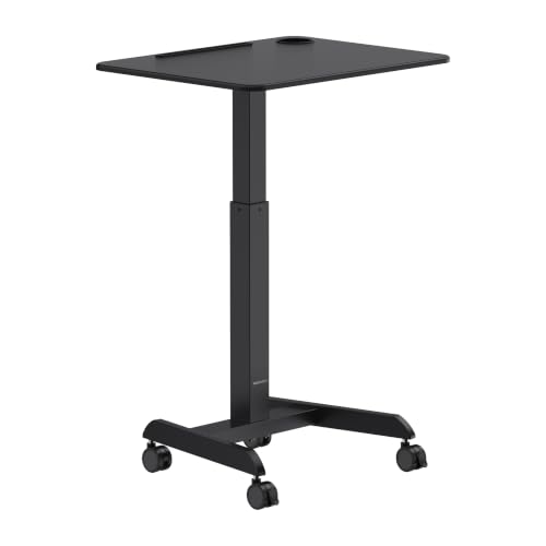 Mount-It! Laptop Cart Rolling Desk Adjustable Height with 28.5" x 22" Tabletop, Ergonomic Sit-Stand Workstation on Wheels Portable for Home Office, Dorm, Classroom, Black
