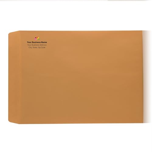 Aimog 10x13 Custom Printed Self Seal Catalog Envelopes - Personalized with Logo and Address/Return Address - Landscape- 28lb - Kraft, Ultra Strong Quick-Seal, 10x13 inch, 300 Count (7-L-39300-300)
