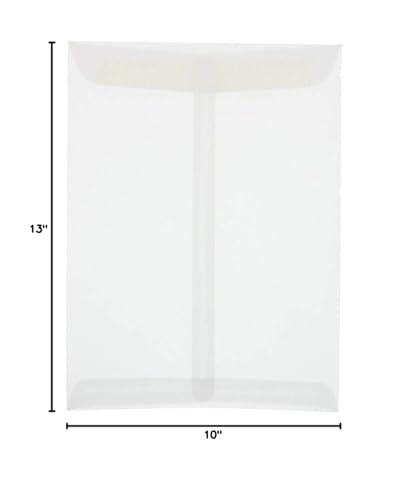 JAM PAPER 10 x 13 Open End Catalog Translucent Vellum Envelopes - Clear - 50/Pack