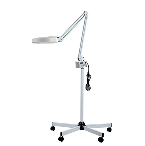 EUQKKWLOY 5X Magnifying Glass Led Lamp with Rolling Floor Stand Adjustable Swivel Arm Beauty Magnifier Lamp for Tattoo Folding Shadowless Salon Spa Nail Skin Sharing