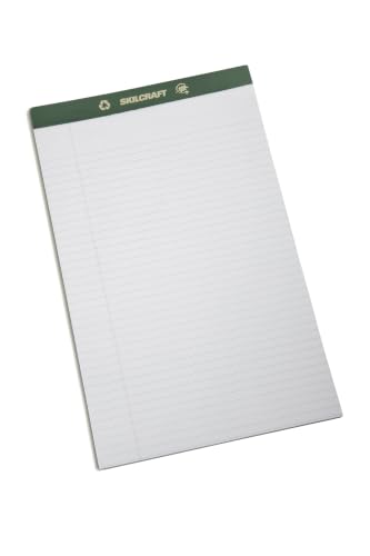 Skilcraft 7530-01-516-9626 100 Percent Recycled Process Chlorine-Free Paper Pad, Legal Size, 8-1/2 x 14 Inch, White (Pack of 12)