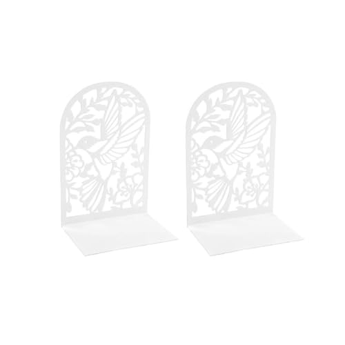 kP8Jn2JgH Bookends Bird Hollow Out Craft Bookends Metal Book Ends Heavy Duty Desktop Decorative(White)