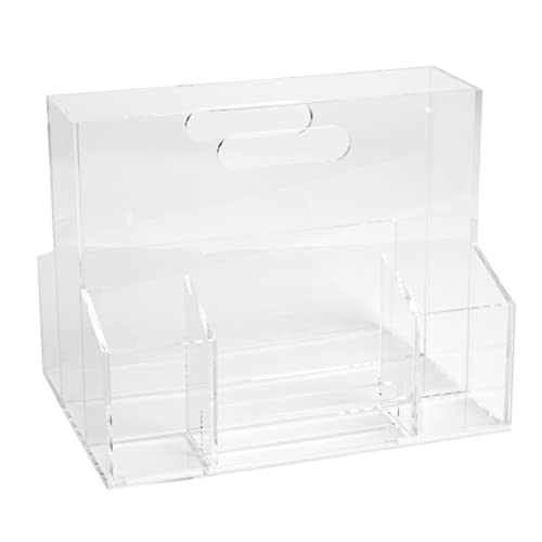 RUSSELL+HAZEL Acrylic Mobile Caddy, Office Supplies, Clear, with Carrying Handle, 12.25” x 9” x 9.75” (93921)