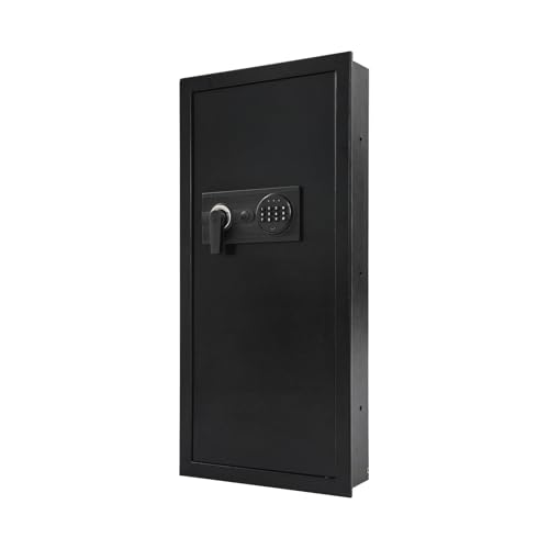 Wall Embedded Safe, Hidden Wall Safe with Dual Alarm, Password Lock & Type-C Emergency Power - Steel Security Box for Home Office Bedroom Jewelry Storage - Safety Cabinet, Black, 14.57x3.94x31.5in