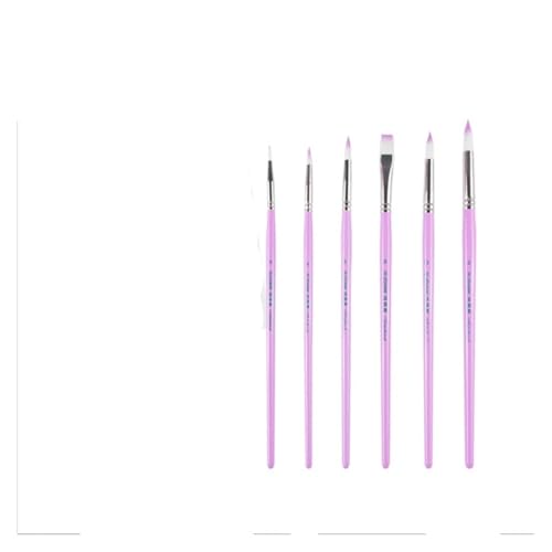 BoBoHui 6 Pcs Nylon Hair Brush Set Pearlescent Blue Rod One Horned Deer Watercolor Gouache Acrylic Painting Three Colors Available(Purple)