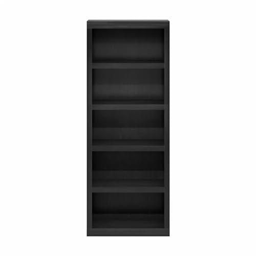 Furinno Rail Book Shelf, 5-Tier Bookshelf with Open Shelf, Bookcase with Classic Style Edges, 10 x 24.6 x 63.5, for Organization and Storage, for Living Room, Bedroom, Home Office, Blackwood