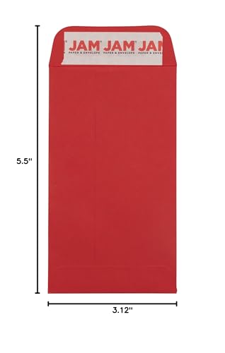 JAM PAPER #5.5 Coin Business Envelopes with Peel and Seal Closure - 3 1/8 x 5 1/2 - Red - 100/Pack