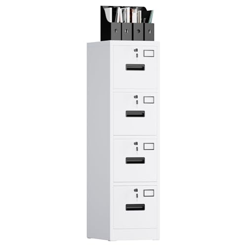 FinerFurnis Heavy Duty Steel File Cabinet – 4 Drawer Metal Storage Organizer with Independent Locks – Secure Filing for A4 Letter/Legal Documents – Ideal for Home, Office, School