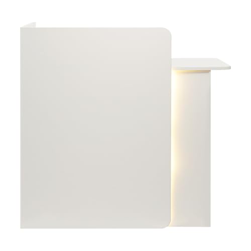 Reception Desk with Counter, Modern Front Desk Reception Room Table with LED Light, Lockable Drawer, Cable Hole, Retail Counter for Checkout, Office, Beauty Salon, Lobby, 39.37*17.72*39.37in (White)