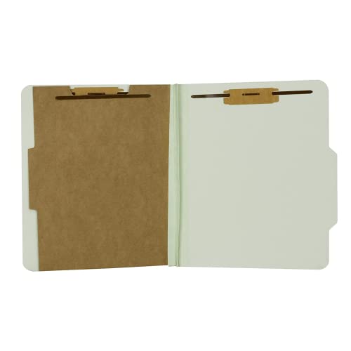 The File King One Divider Pale Green Pressboard Classification File Folder - Letter Size | Box of 10 | Top Tab | 2” Expansion | Four 2-Inch Durable Fastener Prongs | USA Made