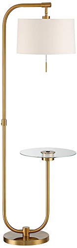 Possini Euro Design Volta 66" Tall Antique Brass USB Tray Table Floor Lamp