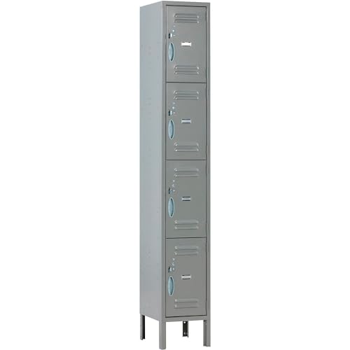 Global Industrial 4-Tier 4 Door Locker, 12"W x 15"D x 78"H, Gray, Unassembled