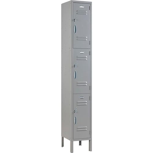 Global Industrial 3-Tier 3 Door Locker, 12" W x 15" D x 78" H, Gray, Unassembled