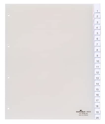 Durable 683319 Extra-Wide Index Set for Punched Pockets with 20 Division Sheets - Transparent