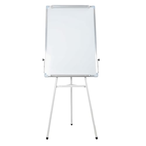 euppaury Magnetic Whiteboard Single-Sided Foldable Tripod Writing Board with Paper Clamp and Pen Storage Rack, Adjustable Height Whiteboard with Non-Slip Rubber Feet White