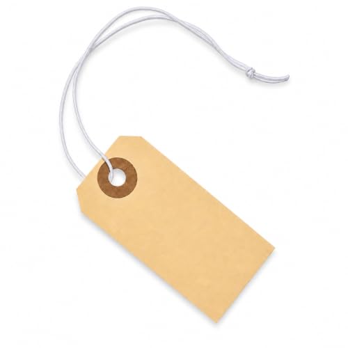 500 Small Manila Shipping Tags #1 with Elastic, 2 3/4" x 1 3/8"