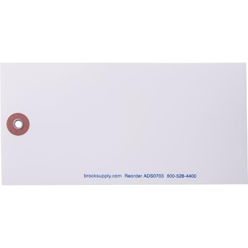 Brock Blank White Polyart Tags 6 1/4 Inch x 3 1/8 Inch with Reinforced Metal Eyelet Includes Wire-Brock Ballpoint Pen-Brockmark Marker 1000 Tags/Box