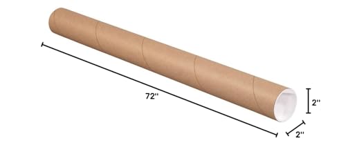 Aviditi P2072K Mailing Tubes with Caps, 2" x 72", Kraft (Pack of 50)
