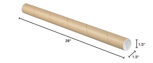 BOX USA Mailing Tubes with Caps, 1.5" x 26", 50-Pack
