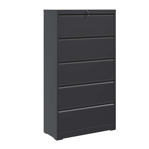 CIATRE 5-Drawer Black/White Metal Lateral File Cabinet with Lock – Heavy-Duty Office Storage, Anti-Tilt Design, Legal/Letter/A4/F4 Compatibility, 550LBS Capacity, Modern Industrial Style (Black)