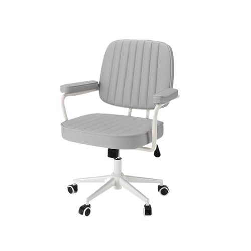 Ergonomic Office Chair Mid Back Leather Desk Chair PU Leather Office Task Chair with Armrests, Adjustable Chair with Wheels, Lift Swivel Chair Office Chair ﻿(Gris)