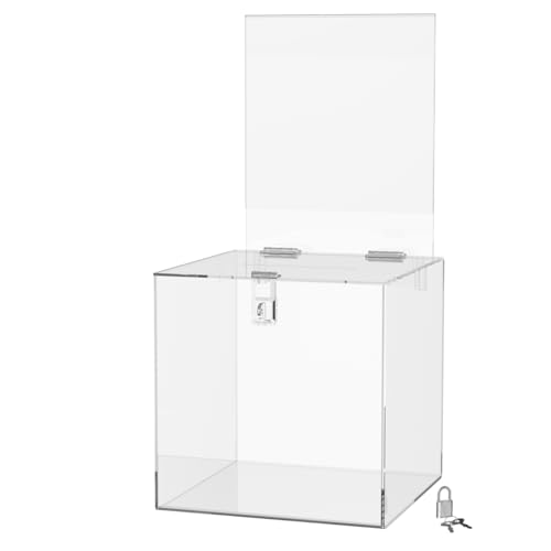 Marketing Holders 12 Inch Locking Ballot Box with Removable 8.5" x 11" Header Sign Holder Clear Acrylic Cube Suggestion Bin
