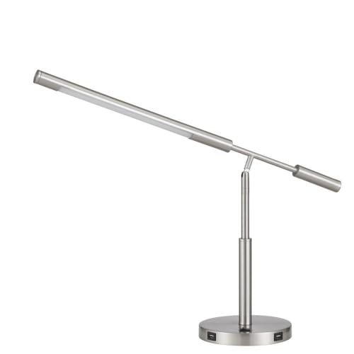 Cal Auray Integrated LED Desk lamp with 2 USB Charing Ports. 780 Lumen, 3000K, on Off Rocker Switch at Base., Steel (BO-2967DK)