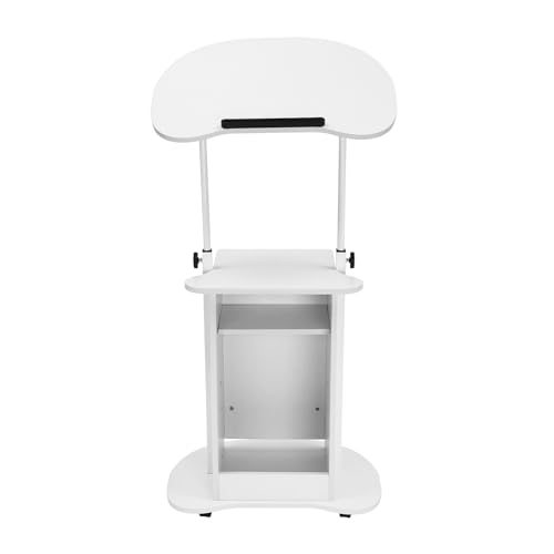 Lectern Podium Stand, Mobile Height Adjustable Church Classroom Lecture, Portable Presentation Stand with 0-90° Adjustable Angle, Multi-Function Reading or Laptop Desk with Wheels (White)