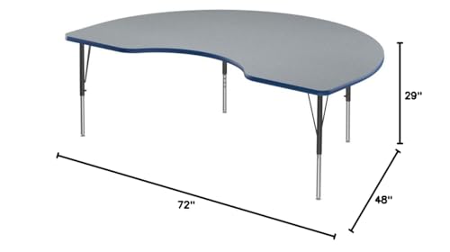 Correll 48" x 72" Kidney HPL Classroom Activity Table, Gray Granite/Blue