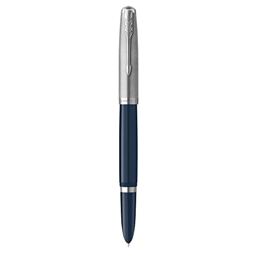 Parker 51 Fountain Pen, Midnight Blue Barrel, Chrome Trim, Fine Nib, Black Ink Cartridge, Gift Box