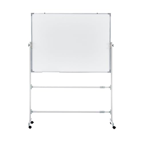 XAWSOP Double-Sided Mobile Whiteboard-Aluminum Frame, 360° Reversible Magnetic Dry Erase Board -Height Adjustable for Home Office School (60x90cm)