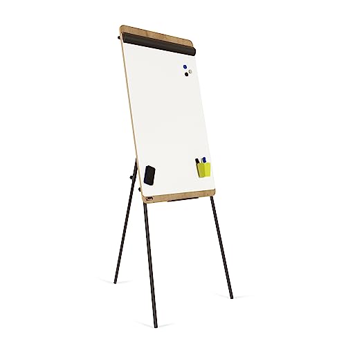 Rocada Natural | Flipchart Stand Tripod | Whiteboard with Wooden Frame and Paper Holder | Height-Adjustable Tripod | 69 x 115 cm - White