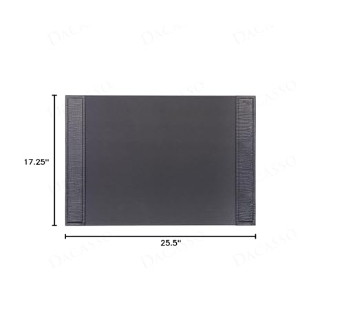 Dacasso 25.5” x 17.25” Black Crocodile Embossed Luxury Leather Desk Pad w/Side Rails - Executive Desk Surface Protector - Blotter for Writing