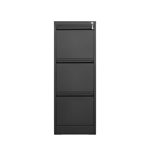 LALFPET Secure Vertical File Cabinet – 3 Drawer Black Metal Filing Cabinet with Lock, Durable Steel Construction, Space-Saving Under Desk Office Storage Organizer for Letter, A4, Legal Files