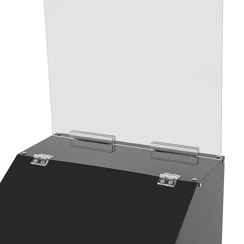 SHOUMANUAL Suggestion Box with Stand, 14" X 14" Acrylic Offering Box with Lock & Key, Wheels, Locking Ballot Collection Safe Boxes with Sign Holder for Voting Contest Charity Donation (Black)