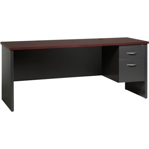 Lorell Mahogany Laminate Comm. Steel Right-Pedestal Credenza