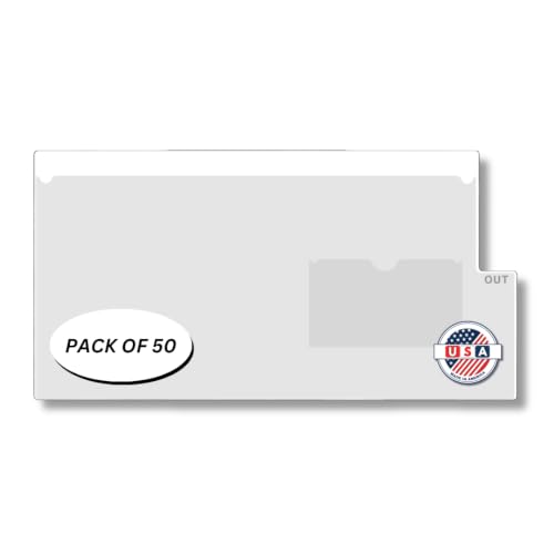 Doctor Stuff - Short Tab Vinyl Outguides, Full Front Pocket, Bottom Charge Out Slip Pocket, Plastic File Folder, Legal Size 9" x 16", White, 50/Box