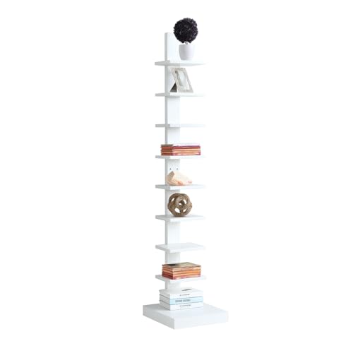 Proman Products - Standing Spine Bookshelf, Bookshelf for Small Spaces, Standing Shelves (White)