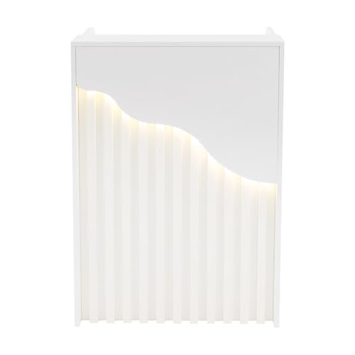 banborba Reception Desk with Counter, Front Desk Reception Counter with LED Light & Lockable Drawer, Wooden Checkout Counter for Lobbies, Salons, Retail, Home Offices, Reception Room - Warm White